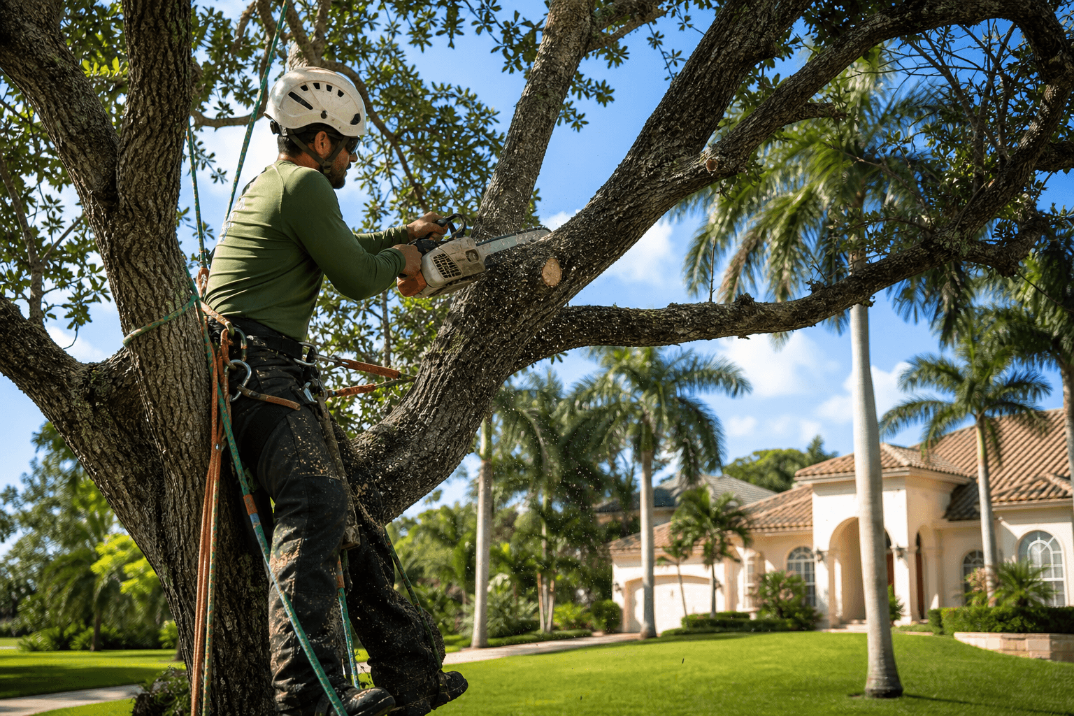Arbos Tree Service crew working on a Jacksonville oak tree